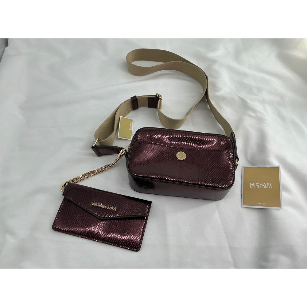 Michael Kors Metallic Plum Snakeskin Crossbody Bag and Card Case Set 32F3G7CC8M